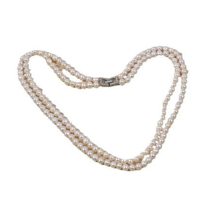 Double Layer Pearl Sweater Chain Necklace Autumn Winter Natural Freshwater Pearl Design Simple Elegant Vintage Feeling
